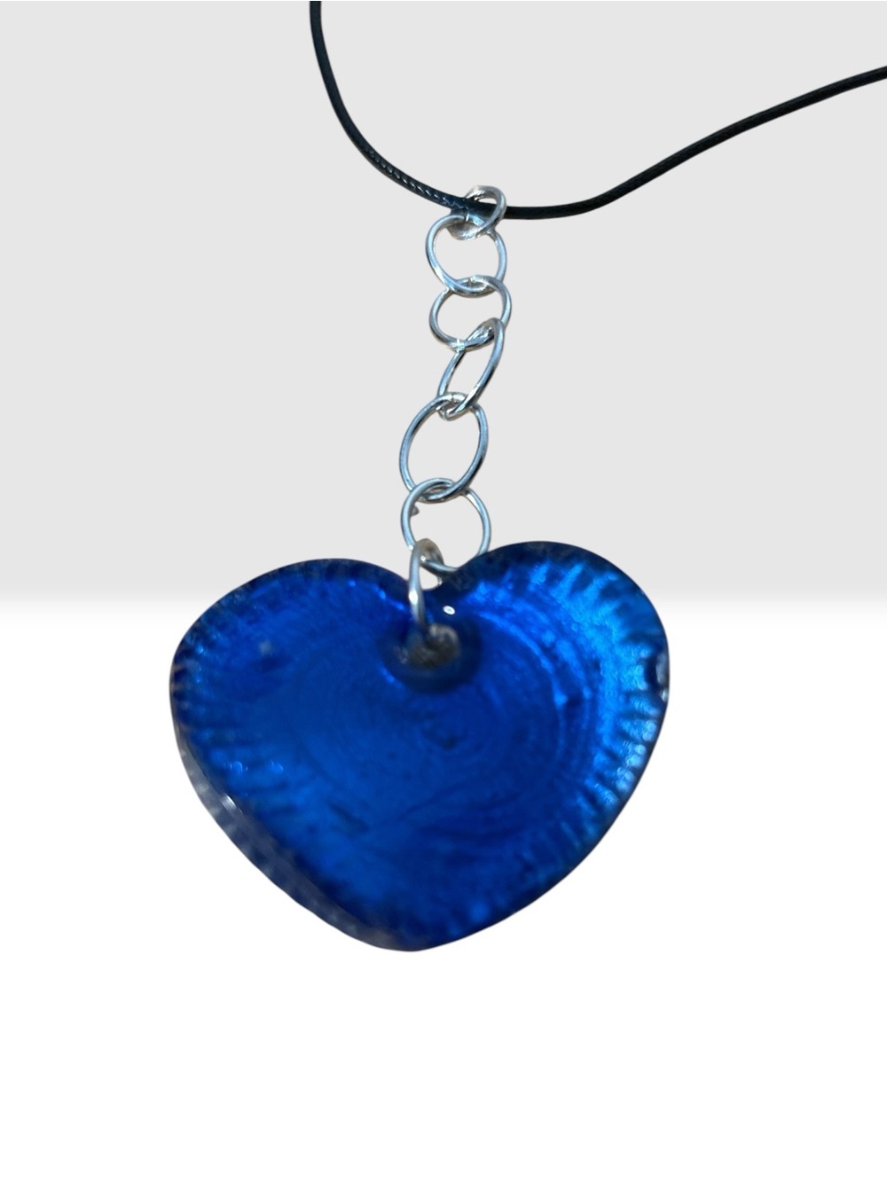 Handmade Blue Silver Heart Glass Pendant Necklace - Women Jewelry Accessory - Picture 3 of 5